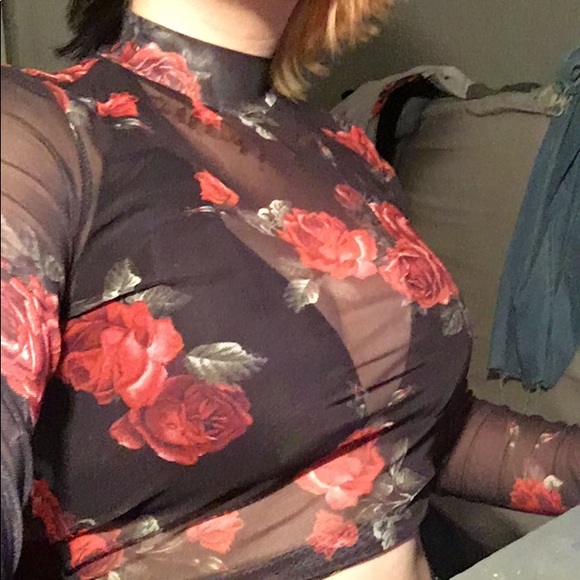 Rose mesh turtleneck top, street wear society in a medium. - Picture 2 of 4